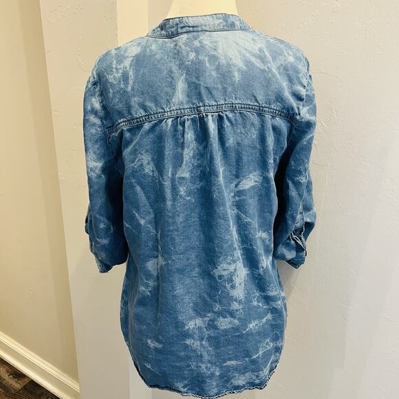 Ruby Rd Petite Women’s PS Tie Dye Shirt Soft Pleats Button Front V Neck ( A0126) - Picture 4 of 5